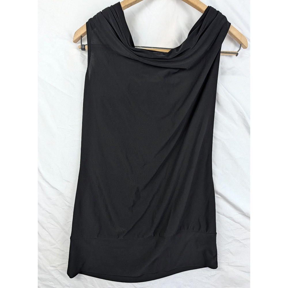 Perception Concept Black Sleeveless Blouse Cowl Neck O-Ring Back Sheer 32" Chest
